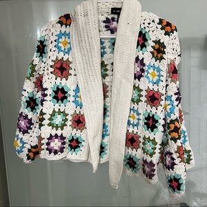 Anthropologie Rainbow Crochet Cardigan